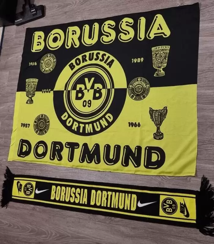50€ Borussia Dortmund Schal original Fan Fahne Rarität von 1990 +1997, Nike Version , sehr selten