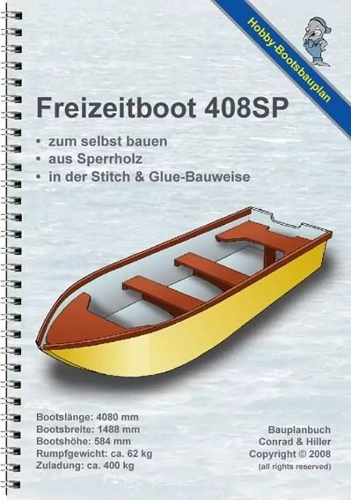 89€ Bootsbauplan für das Freizeitboot 408SP, Motorboot, Ruderboot, Angelboot, Bauplan zum Selbstbau